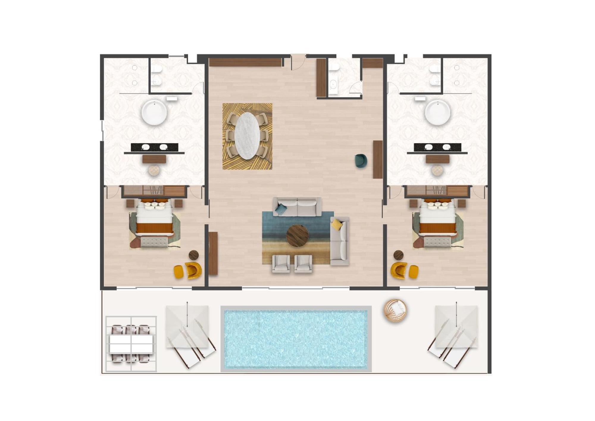 מלון מאטמווה The Mora Zanzibar מראה חיצוני תמונה A floor plan of a two-bedroom villa